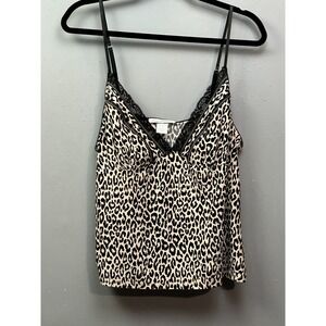 Linea Donatella Camisole Womens XL Brown Animal Print Lace Tank Top Adjustable